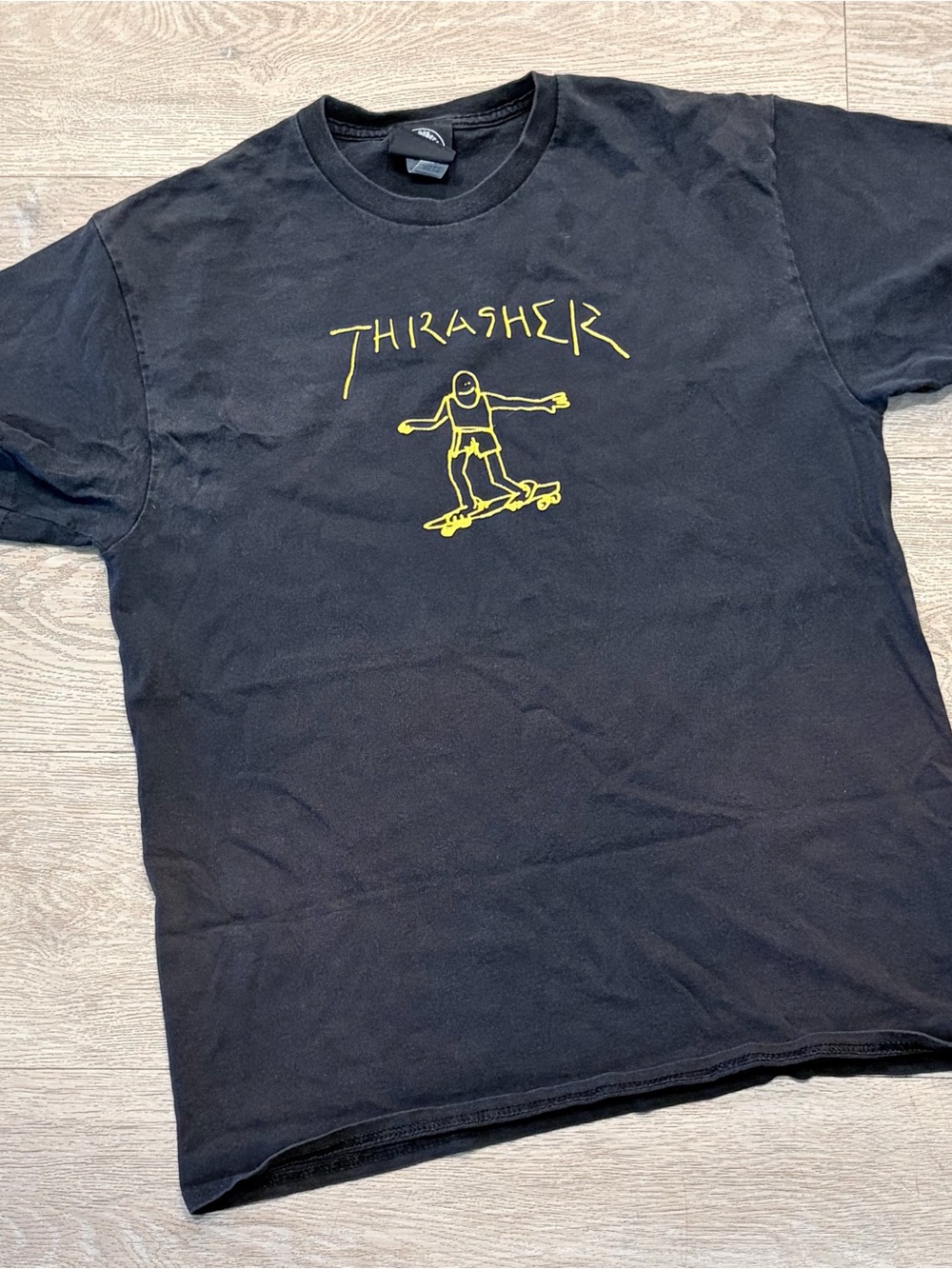Thrasher Men's Black Skate Graphic Tee with Yellow Print Medium